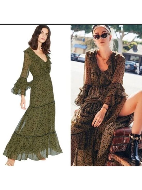 Misa Los Angeles Dresses & Skirts - Misa LosAngeles Dress chiffon Green Dot Ruffle whimsigoth fairy festival boho XS